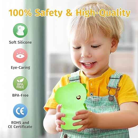 Cute Silicone Dinosaur Night Lamp – USB Rechargeable LED Night Light with Touch Control for Kids Room & Nursery