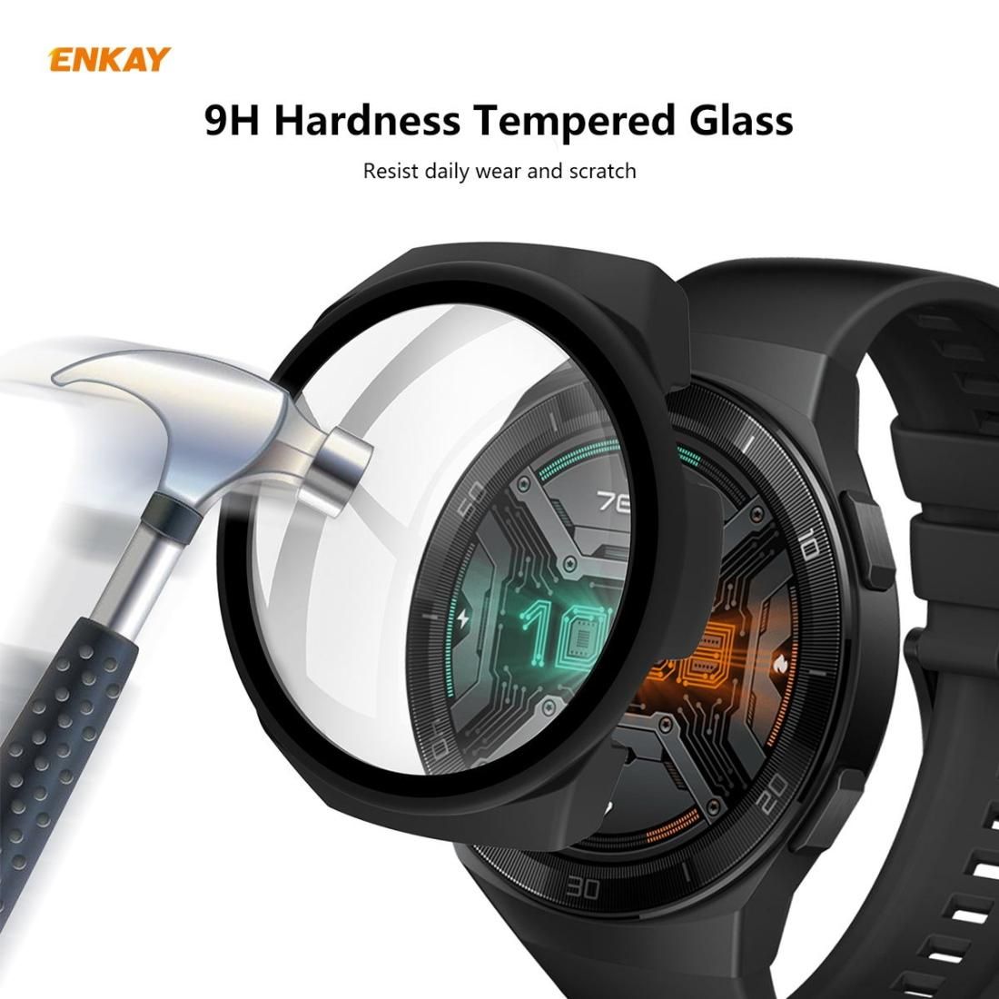 For Huawei Watch GT 2e 46mm ENKAY Hat-Prince ENK-AC8203 Full Coverage PC Frosted Case + 9H Tempered Glass Film (Pink)