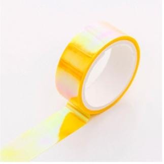 3 PCS Creative Laser Washi Tape Rainbow Color Scrapbooking Masking Tape DIY Sticker Party Decorations School Office Stationery (Yellow)