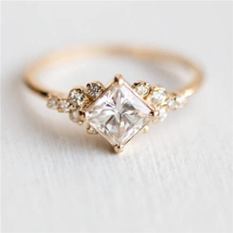 Geometric Square Rings for Women Wedding Rhinestone Finger Rings Charm Jewelry, Ring Size:9