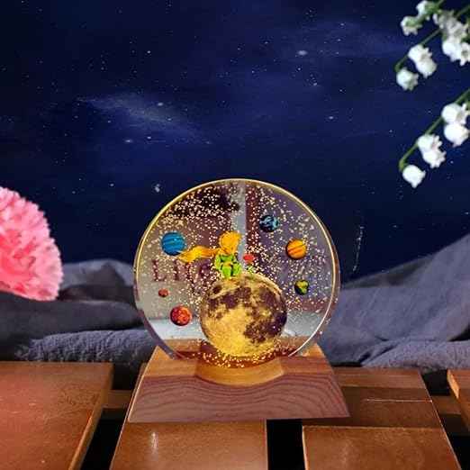 3D Acrylic LED Night Light with Durable Plastic Base Decorative Table Lamp (Moon and Stars Design)