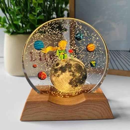 3D Acrylic LED Night Light with Durable Plastic Base Decorative Table Lamp (Moon and Stars Design)