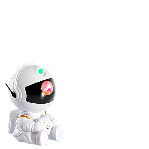Astronaut LED Galaxy Projector Lamp with rotating 360° nebula stars, remote control, timer, and adjustable head – great for kids’ bedrooms, toys, and home decoration.