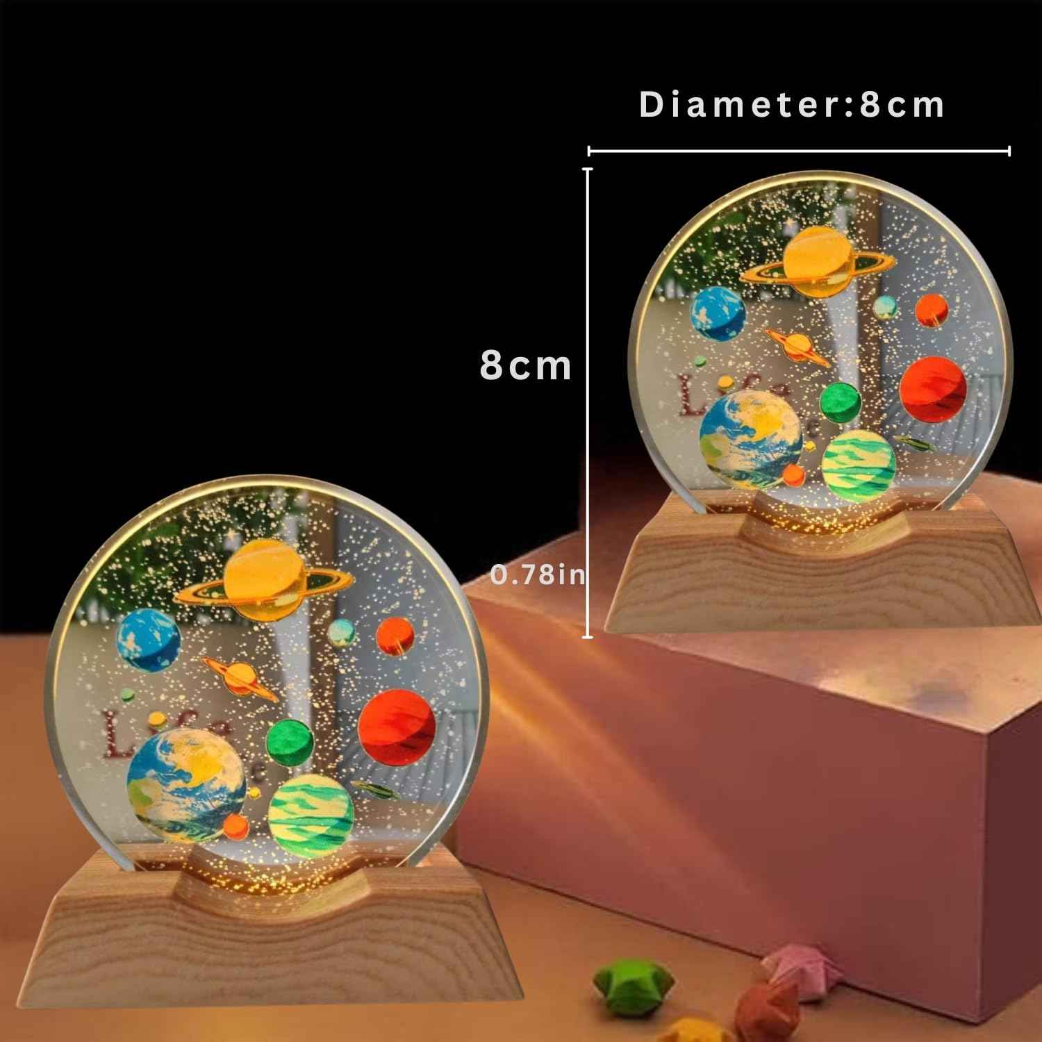 3D Acrylic LED Night Light with Durable Plastic Base Decorative Table Lamp (Planet Design)
