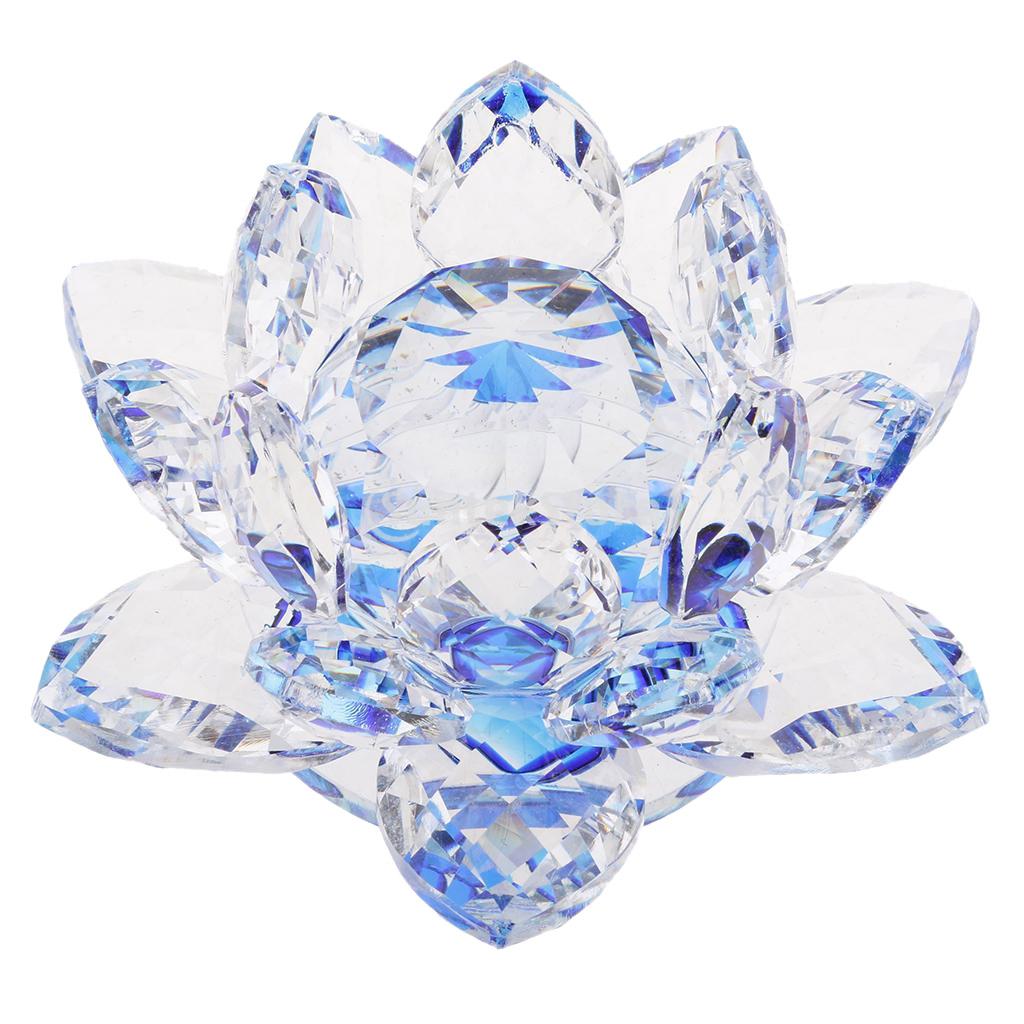 Crystal Lotus Flower Crafts Paperweights Glass Lotus Model Blue