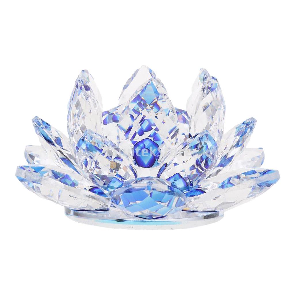 Crystal Lotus Flower Crafts Paperweights Glass Lotus Model Blue