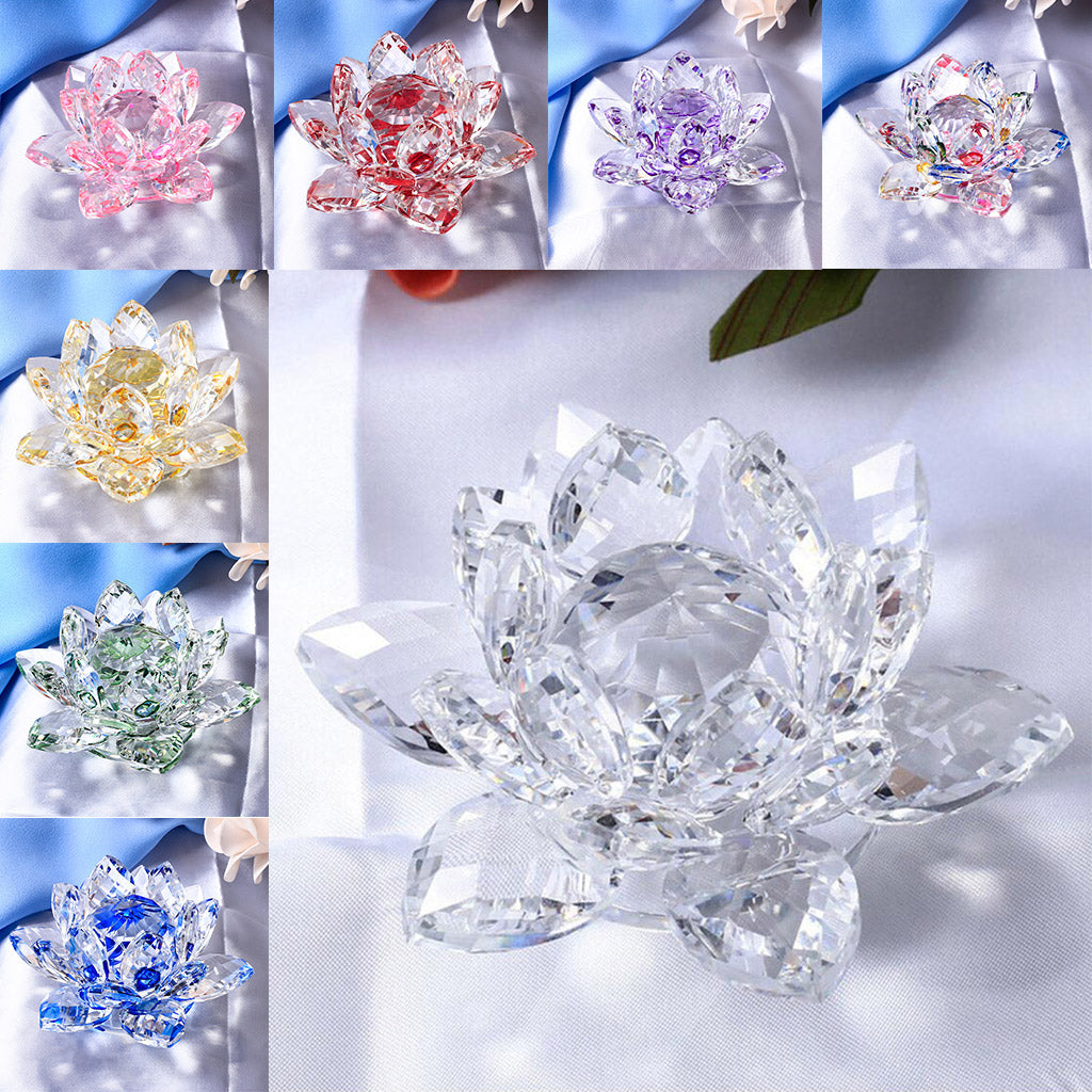 Crystal Lotus Flower Craft Paperweight Feng Shui Decor Love Holy Transparent