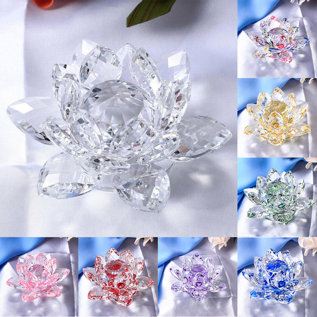 Crystal Lotus Flower Craft Paperweight Feng Shui Decor Love Holy Transparent