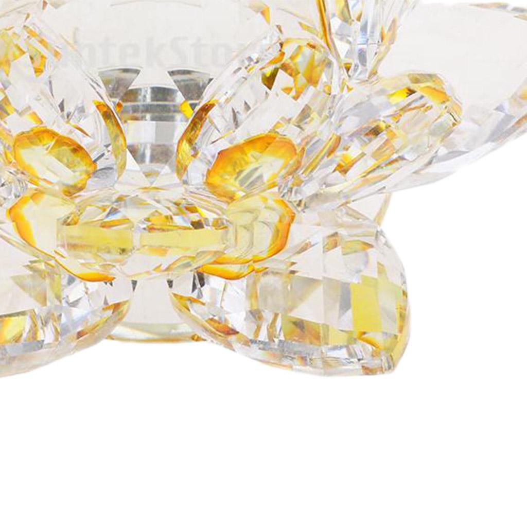 2Pcs Crystal Lotus Flower Craft Paperweight Feng Shui Decor Love Holy Yellow + Coloful