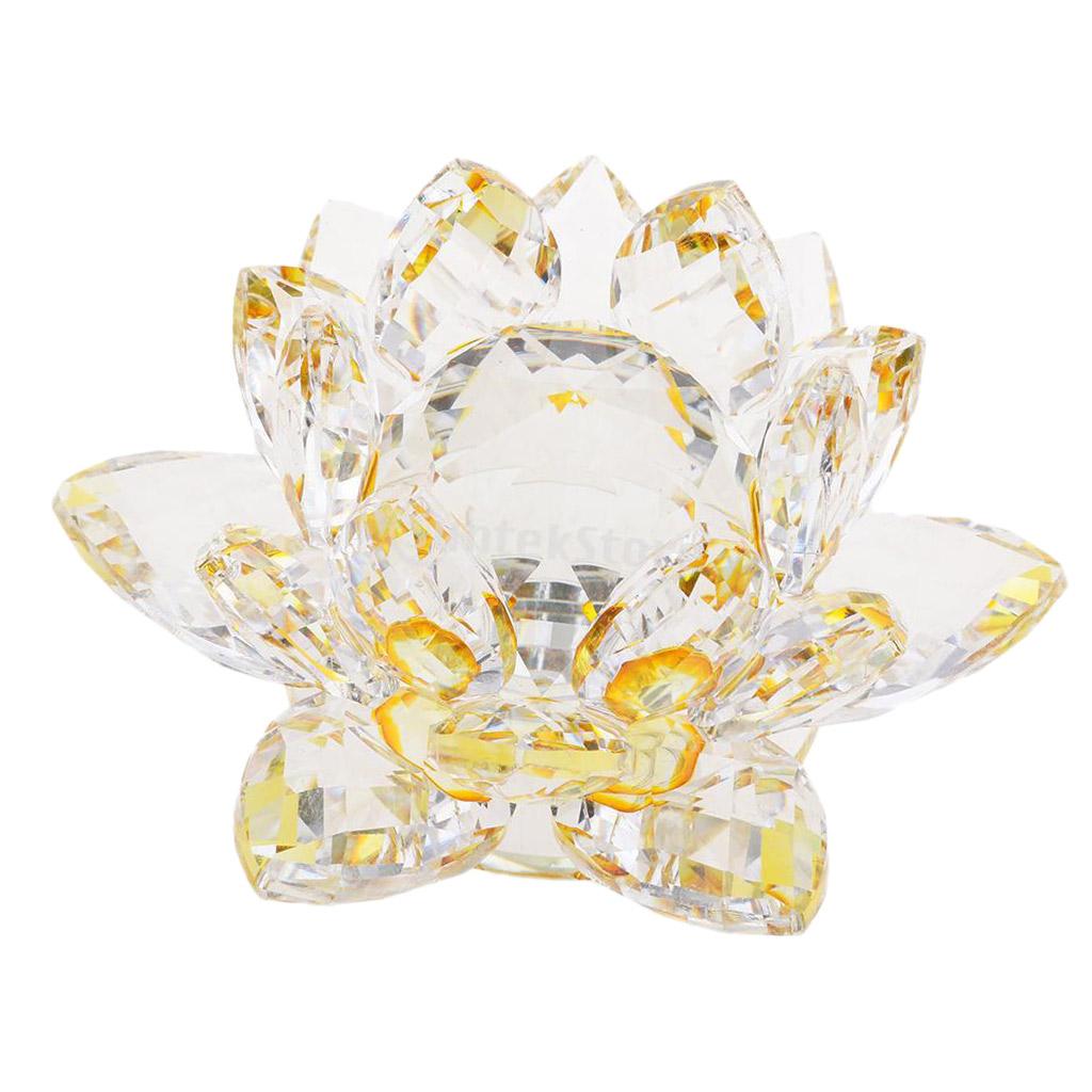 2Pcs Crystal Lotus Flower Craft Paperweight Feng Shui Decor Love Holy Yellow + Coloful