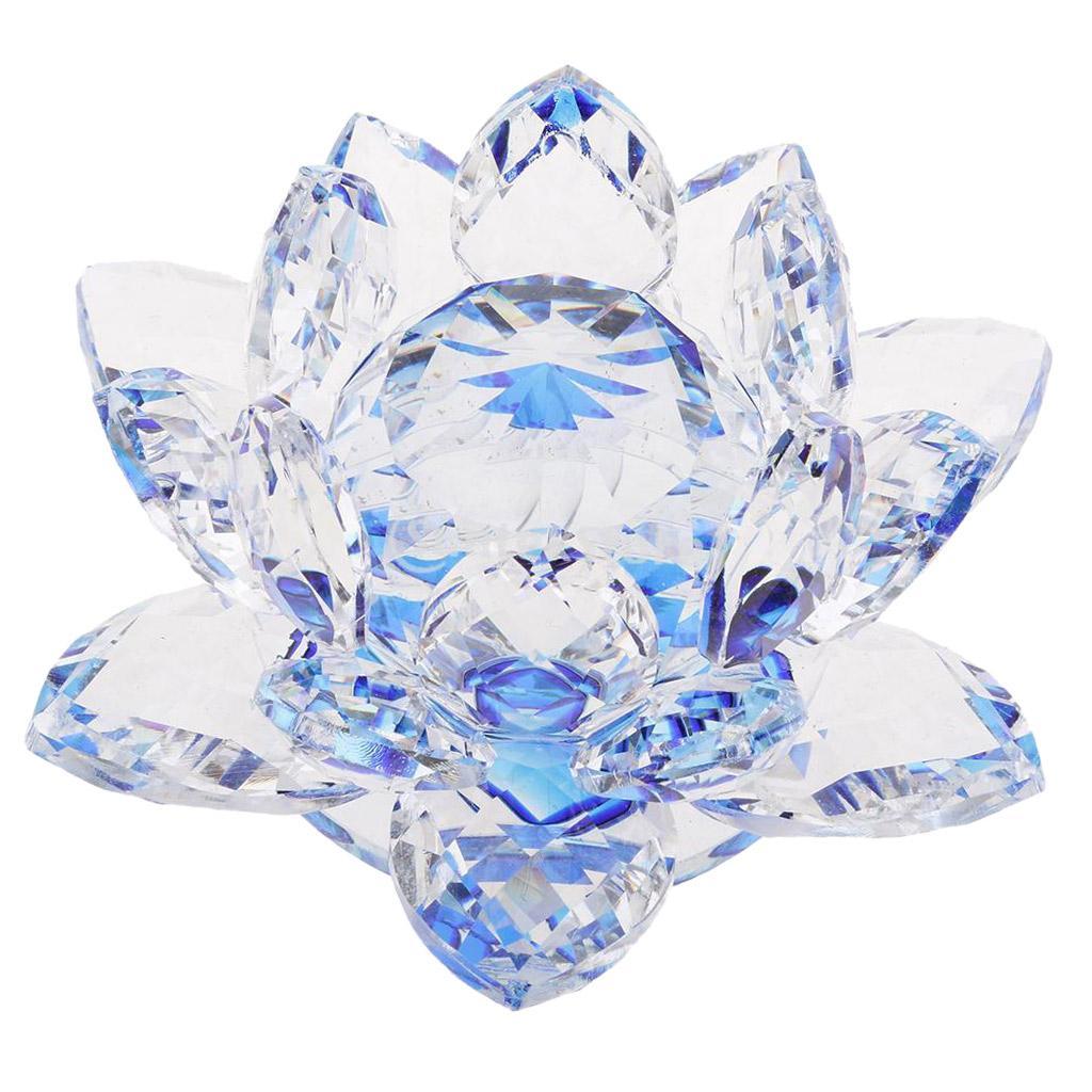 2Pcs Crystal Lotus Flower Craft Paperweight Feng Shui Decor Love Holy Blue + Colorful
