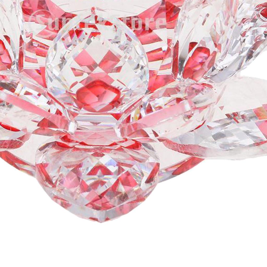 Crystal Lotus Flower Craft Paperweight Feng Shui Decor Love Holy Red