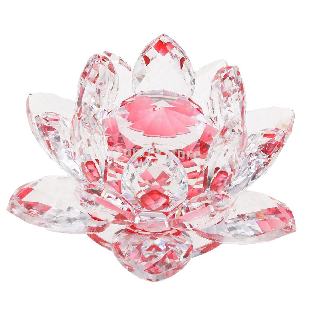Crystal Lotus Flower Craft Paperweight Feng Shui Decor Love Holy Red