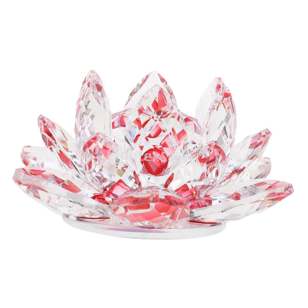 Crystal Lotus Flower Craft Paperweight Feng Shui Decor Love Holy Red