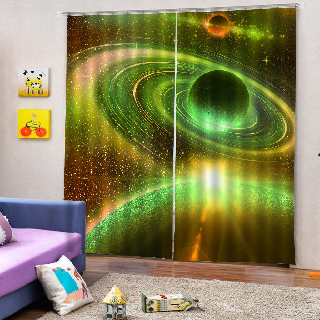 2 Panel Printed Curtain, Thermal Insulated Curtain Drape Universe