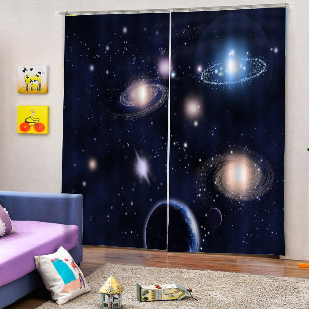 2 Panel Printed Curtain, Thermal Insulated Curtain Drape Galaxy