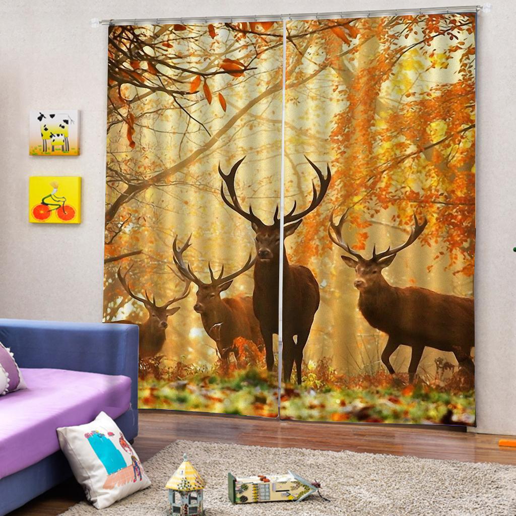 2 Panel Printed Curtain Thermal Insulated Curtain Drape Deers