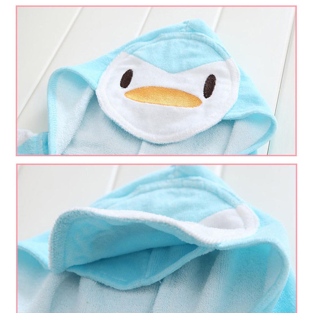 Baby Dressing Gown Cute Hooded Bathrobe Towel Boy Girl Animal Blue Penguin