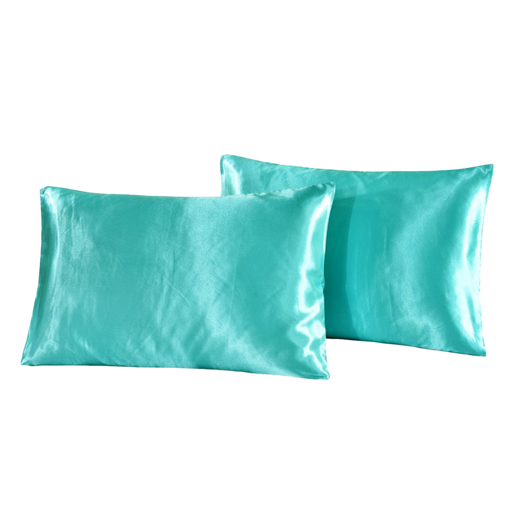 1 Pair Solid Color Luxury Silky Pillowcases Standard Size (20x26) Lake Blue"