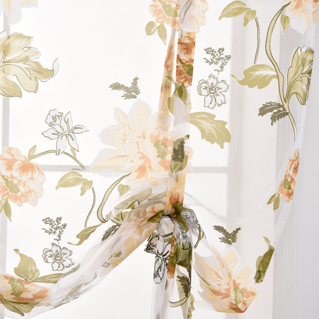 Kitchen Window Short Roman Blinds Curtains Panel Yellow Peony 80x140cm