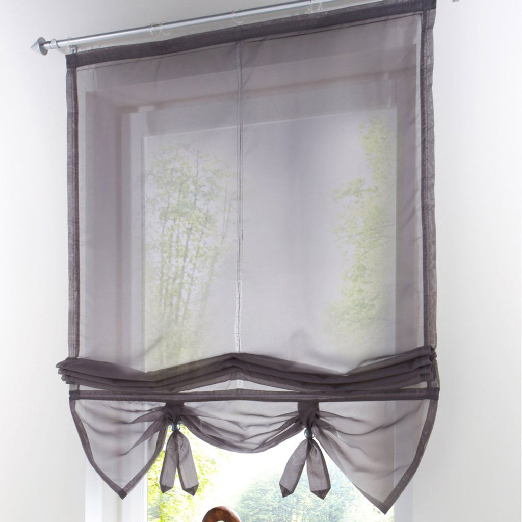 Roman Curtain, Tie Up Shade, Rod Pocket Window Valances Gray 80x155cm