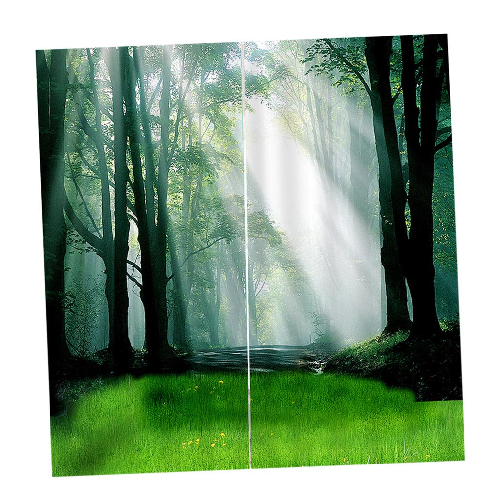 Charming Scenery Printed Window Curtains Drapes Morning Forest