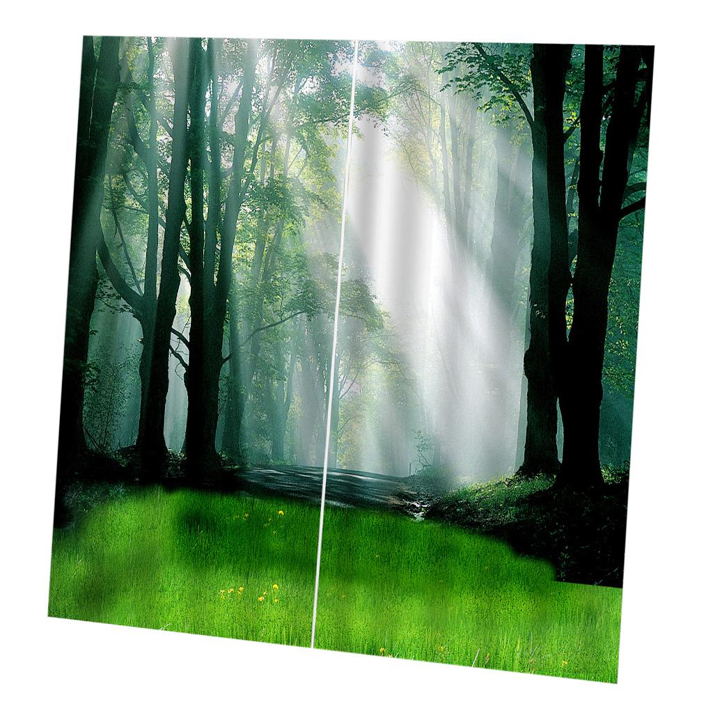 Charming Scenery Printed Window Curtains Drapes Morning Forest