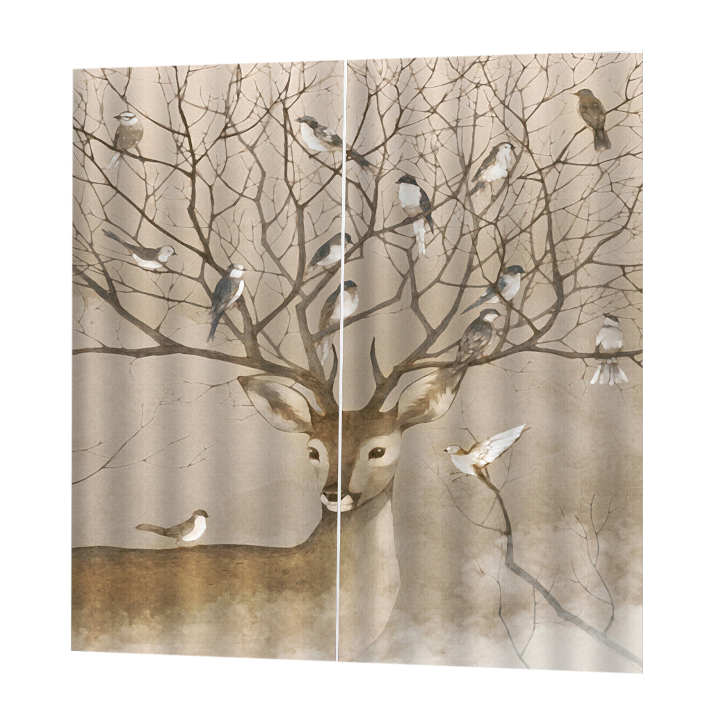 Set of 2 Panel Digital Photo Printing Blackout 3D Curtains Elk Bird