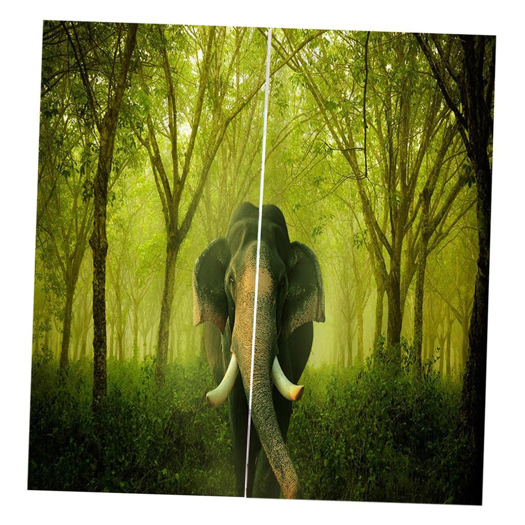 Set of 2 Panel Digital Photo Printing Blackout 3D Curtains Elephant