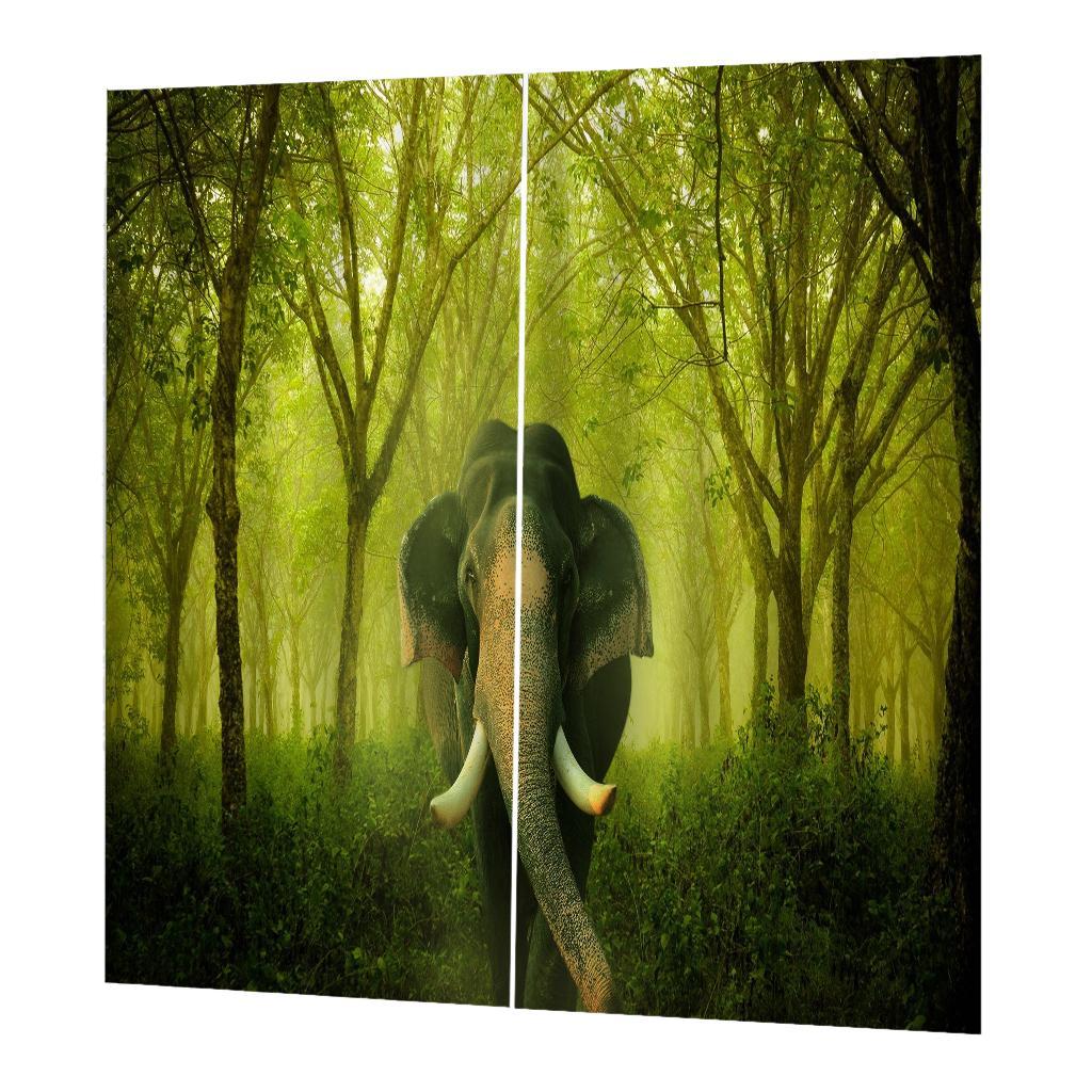 Set of 2 Panel Digital Photo Printing Blackout 3D Curtains Elephant