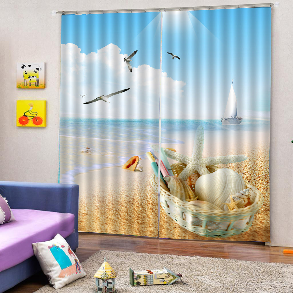 2 Panels Digital Printing Blackout 3D Curtains Window Seagull