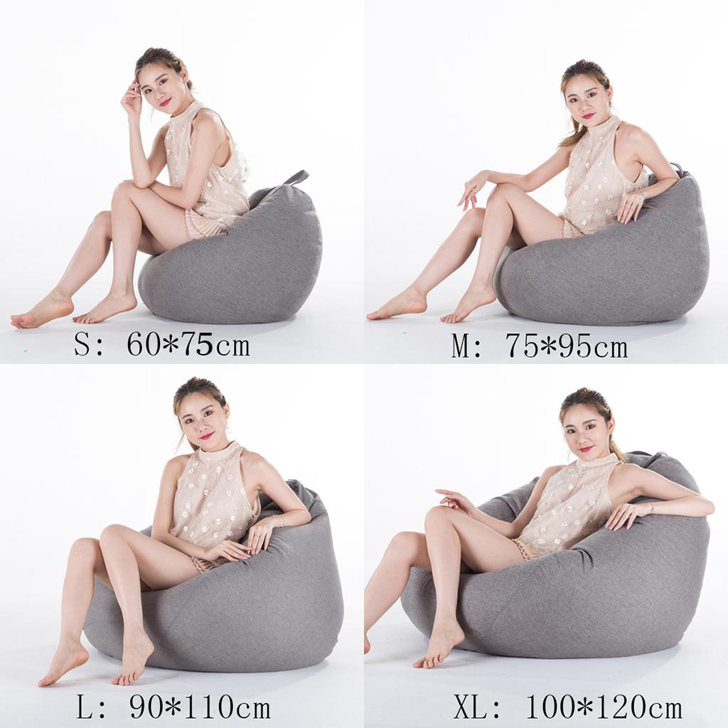 Solid Color Linen Bean Bag Cover Sofa Slipcover Coffee