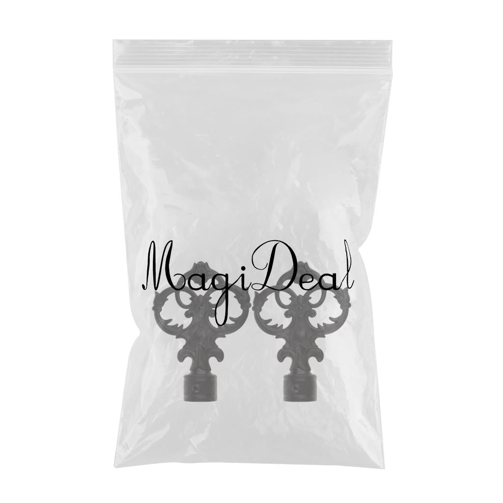 1 Pair Curtain Decorative Pole/Rod Finials Ends Heads 28mm Black Crown