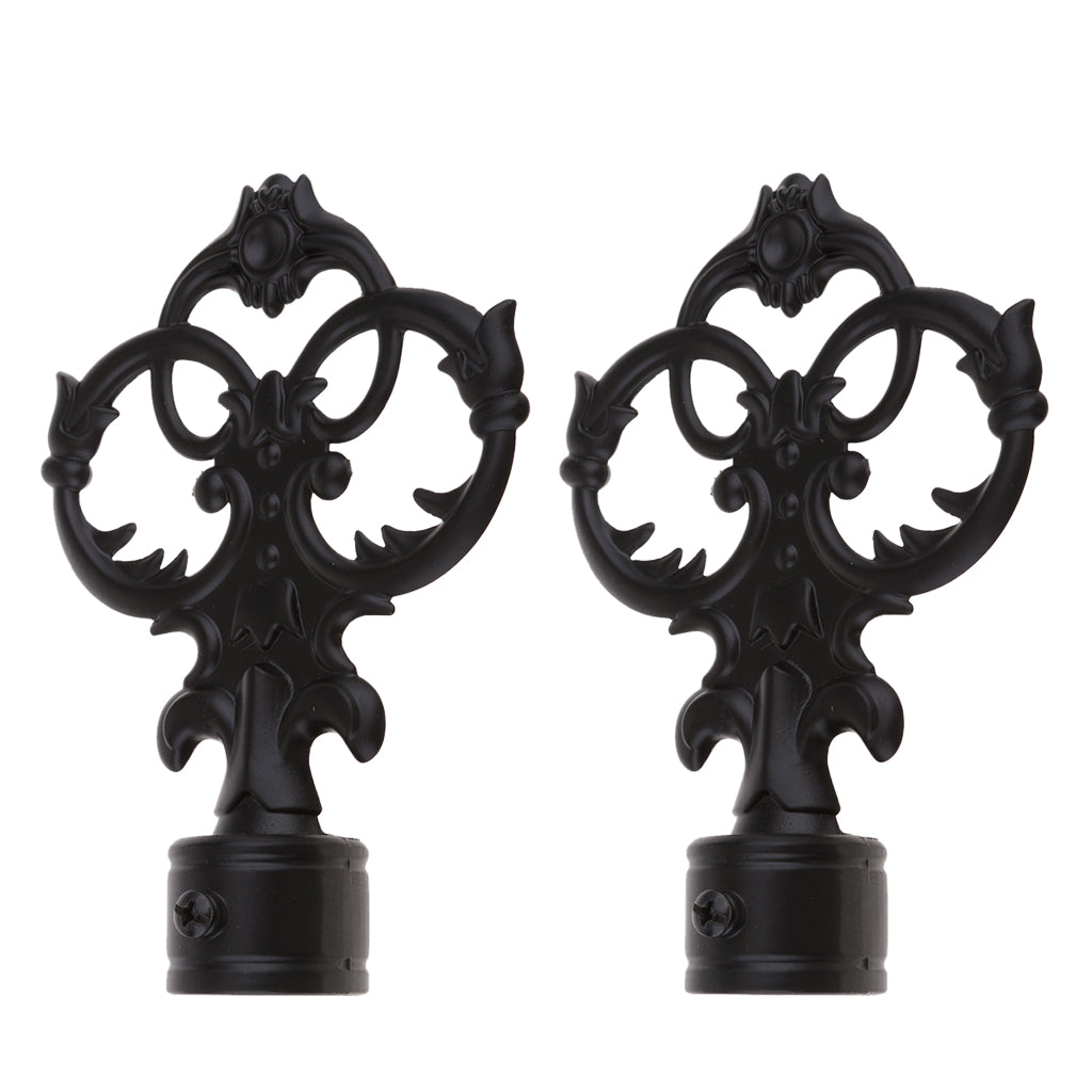 1 Pair Curtain Decorative Pole/Rod Finials Ends Heads 28mm Black Crown