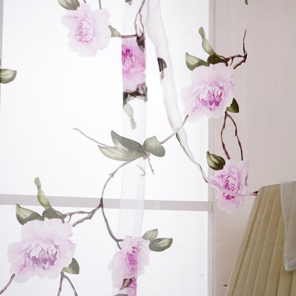 Floral Design Roman Short Window Curtain Sheer Voile #1 Purple 80x100cm