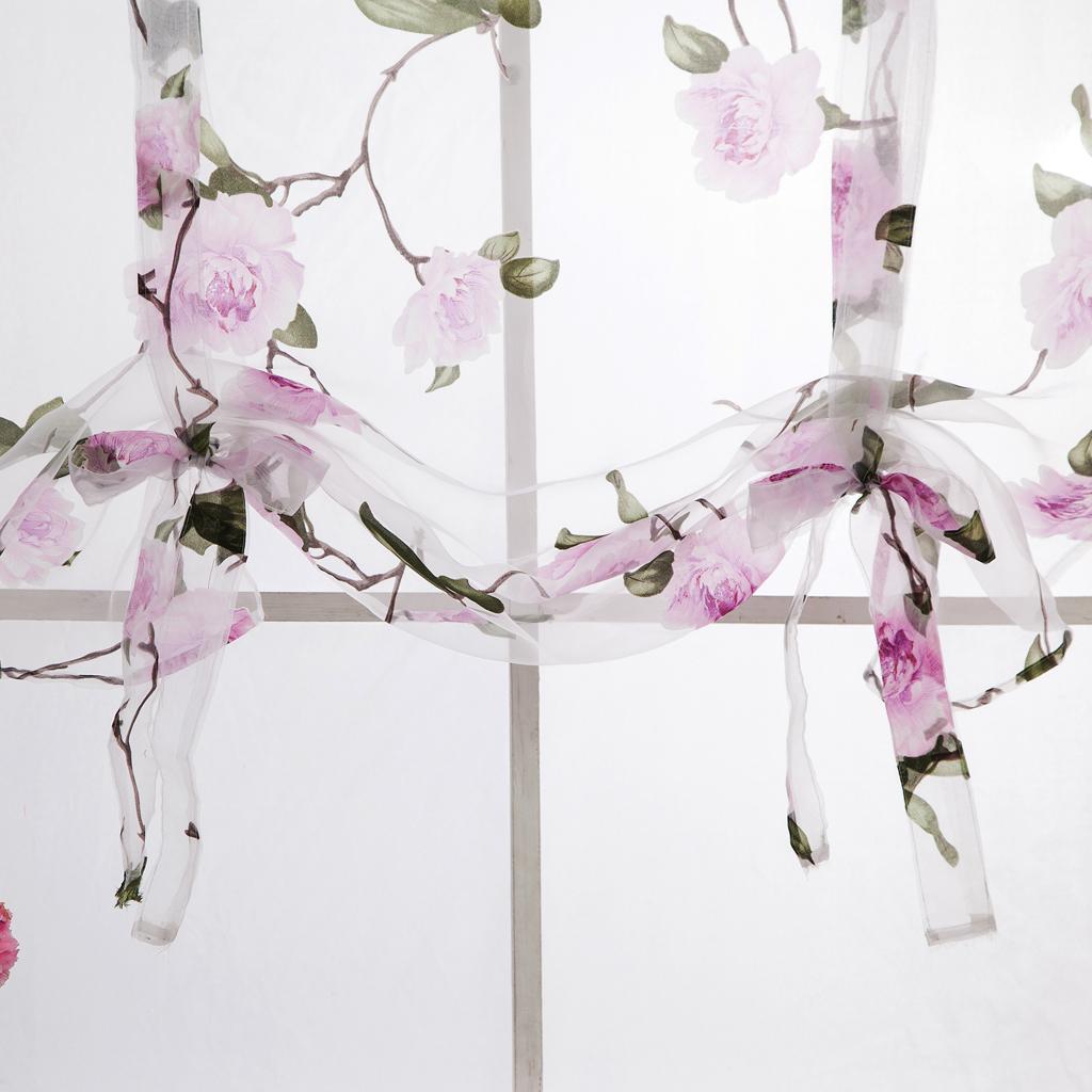 Floral Design Roman Short Window Curtain Sheer Voile #1 Purple 80x100cm