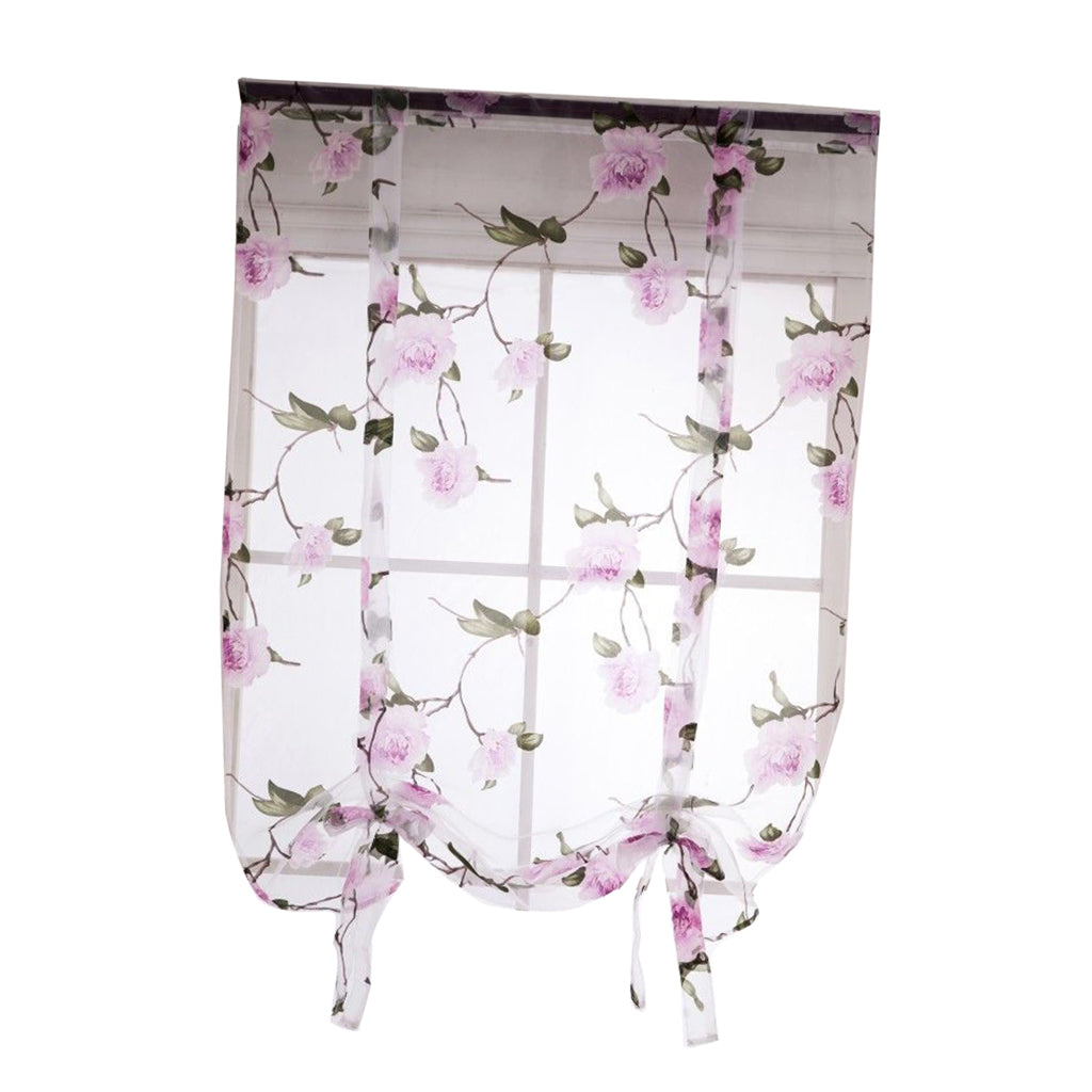 Floral Design Roman Short Window Curtain Sheer Voile #2 Purple 100x160cm