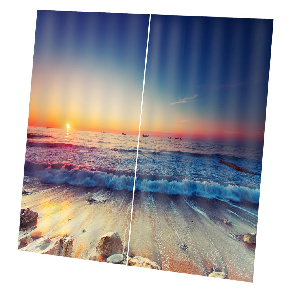 Set 2 Panels Digital Photo Printing Blackout 3D Curtains Sunset Beach