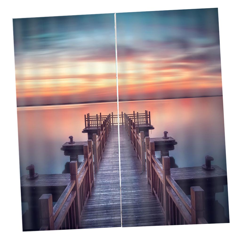 Set 2 Panels Digital Photo Printing Blackout 3D Curtains Sunset bridge