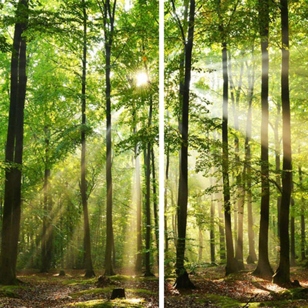 Set of 2 Panels Digital Printing 3D Curtains 140x100cm Sunshine Forest