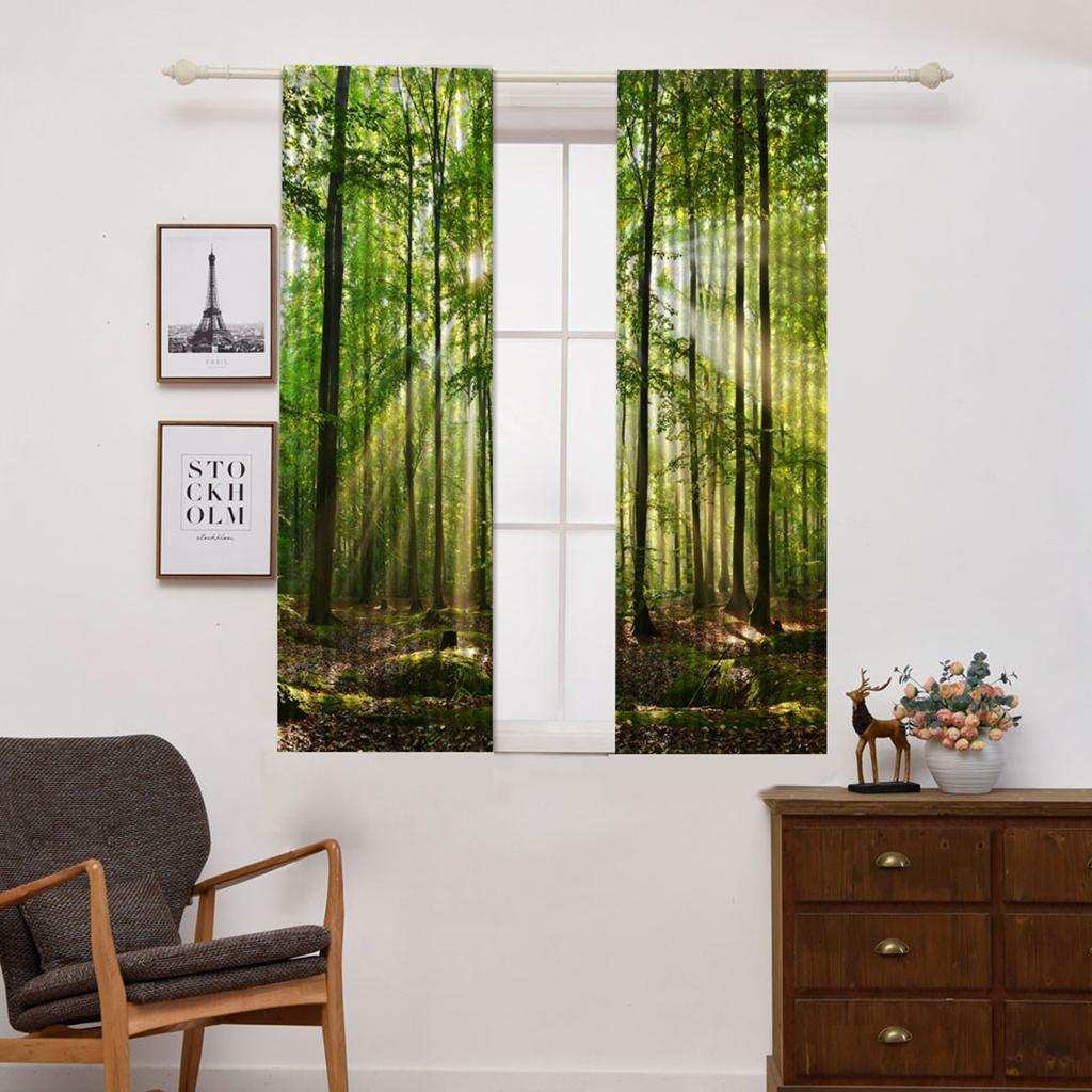 Set of 2 Panels Digital Printing 3D Curtains 140x100cm Sunshine Forest