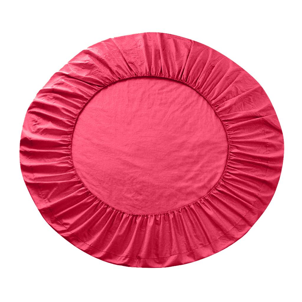 Solid Color 100% Cotton Round Bed Fitted Sheet Bed Cover Hot Pink