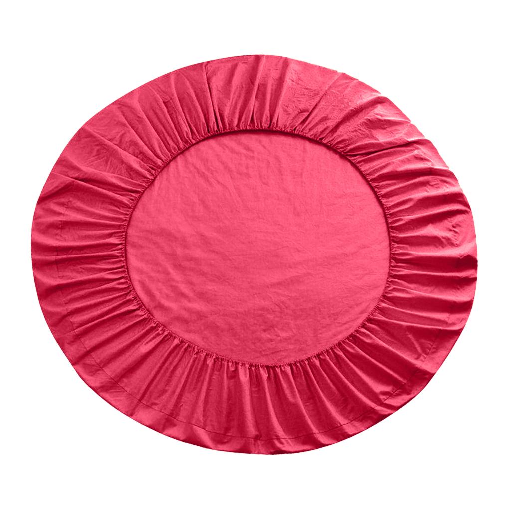 Solid Color 100% Cotton Round Bed Fitted Sheet Bed Cover Hot Pink