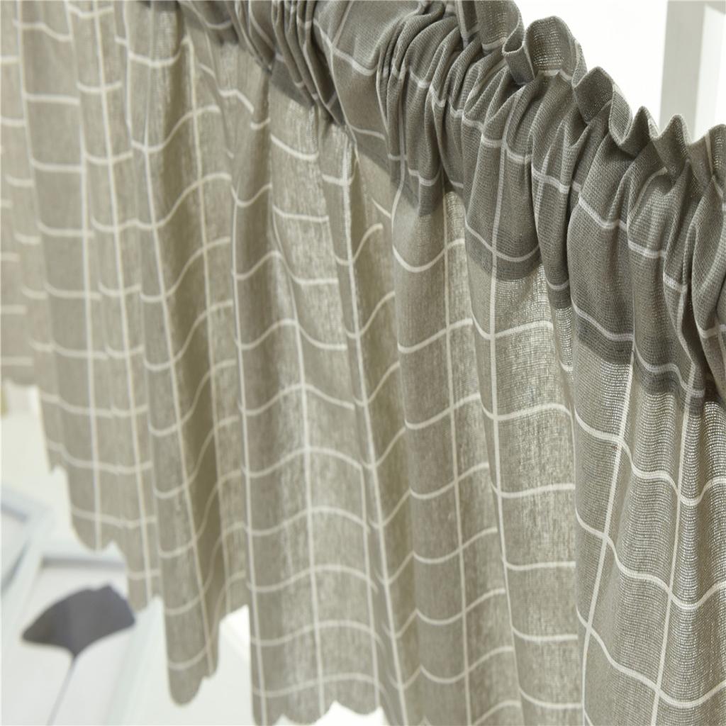 Window Balcony Rod Grid Short Curtain for Home Kitchen Cabinet Panel Gray Grid