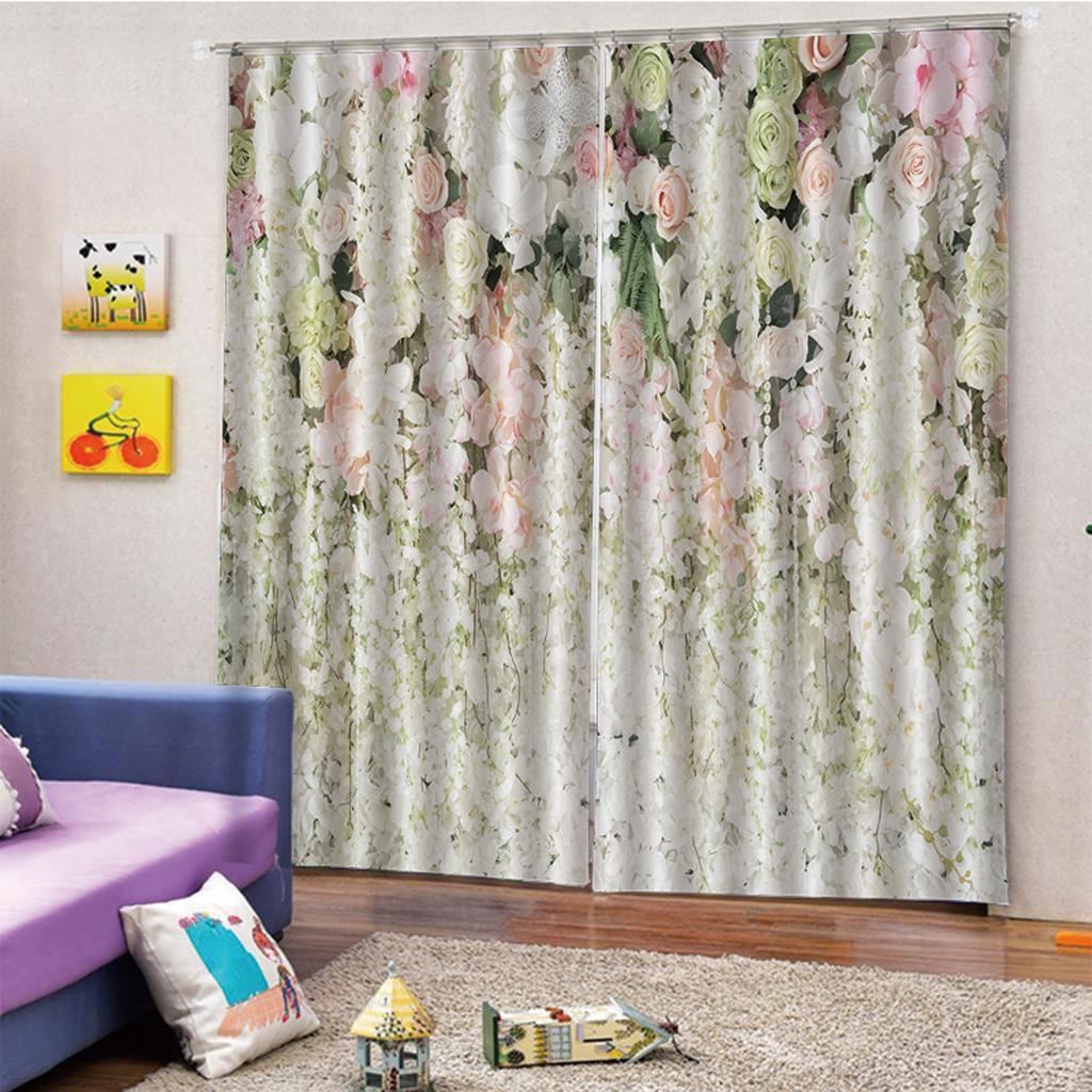 Charming Floral Printed Window Curtains Bath Drapes 1