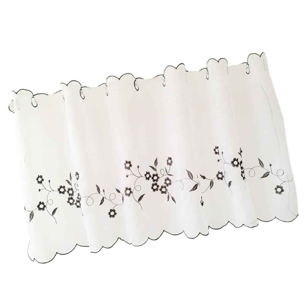 Embroidered Window Tiers Kitchen Cafe Half Curtains Gray 30x120cm