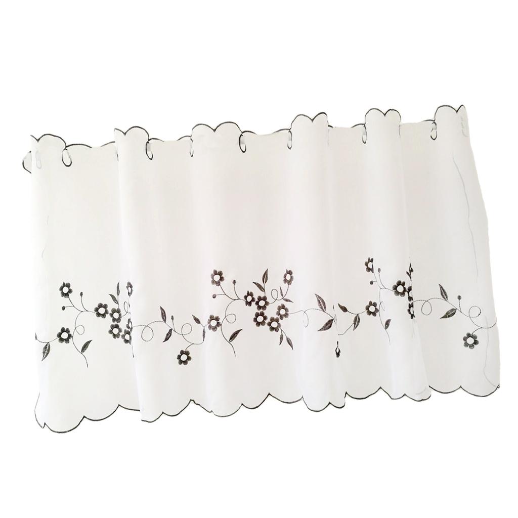 Embroidered Window Tiers Kitchen Cafe Half Curtains Gray 60x120cm