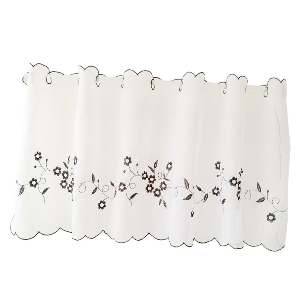 Embroidered Window Tiers Kitchen Cafe Half Curtains Gray 60x120cm