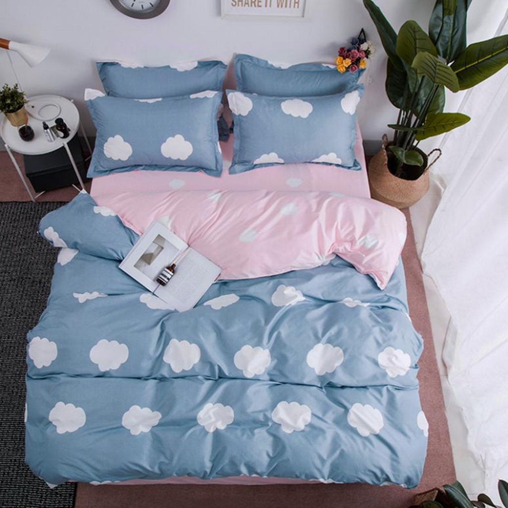 Four pieces of Aloe Cotton Duvet Covers Quilt Cover+Bedsheet +Pillow Cases Clouds-M