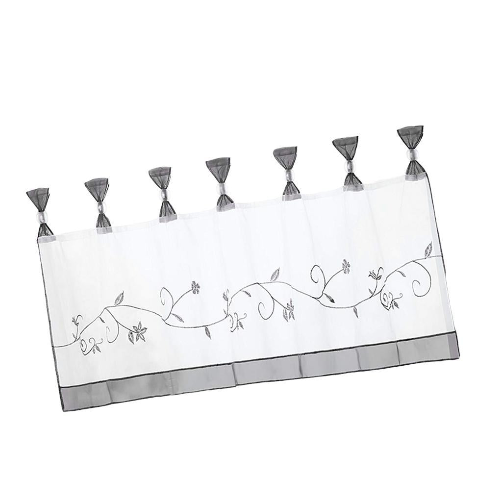 Embroidered Short Curtain Tab Top Cafe Half Curtains Grey - 45x120cm